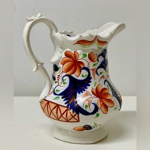 19th Century Antique Gaudy Welsh Eryri Pattern Soft Paste Jug Handled Pitcher